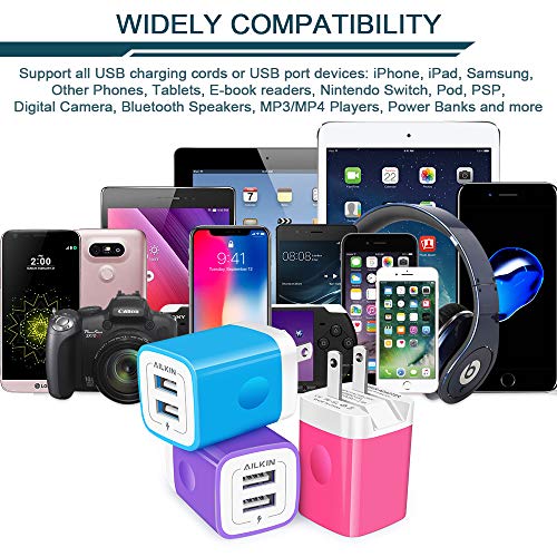 Image of 3Pack AILKIN Fold Wall Charger USB Charging Plug AC Adapter Cube Fast Block | Fast Charging Box for iPhone Air 17 Pro Max /16Plus /16 Pro /16 /15 /14 /13 /12 mini /SE /11Pro Max /XS /XR Plus, Galaxy LG Moto
