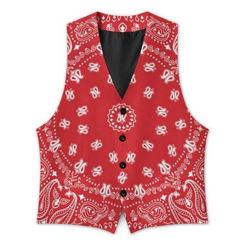 Red Bandana Pattern Funny Men's Formal Suit Vest Casual Business Dress Waistcoat Printed Vest Slim Fit2