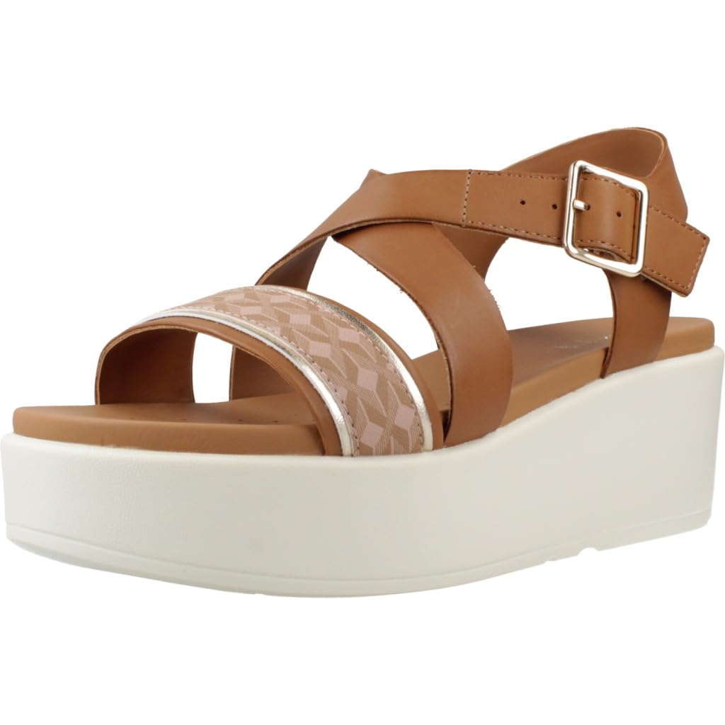 Geox Women's D XAND 2.2S A Wedge Sandal, Camel/Nude, 7.5 UK