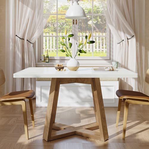 Image of Tribesigns 47-Inch Dining Table Set of 2, Modern Kitchen Table with Wooden Legs, Dinner Tables for Kitchen, Dining Room, Small Space, White and Brown, 2Pcs