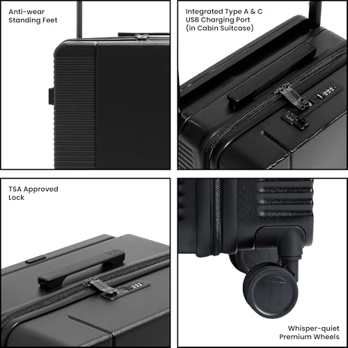 Image of ICON - Signature Polycarbonate (PC) Hard-Sided Cabin Suitcase | Ultra Lightweight & Durable | 8 Spinner Wheels | TSA Lock | Organized Interior | Multiple Colours (Set of 3, Black)