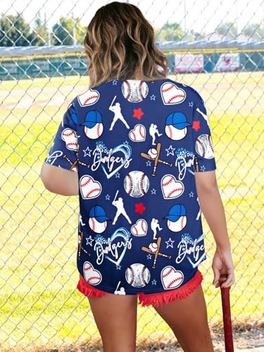 Image of Baseball Shirt Women Baseball Jersey Graphic Button Down Shirt Game Day Short Sleeve Tops