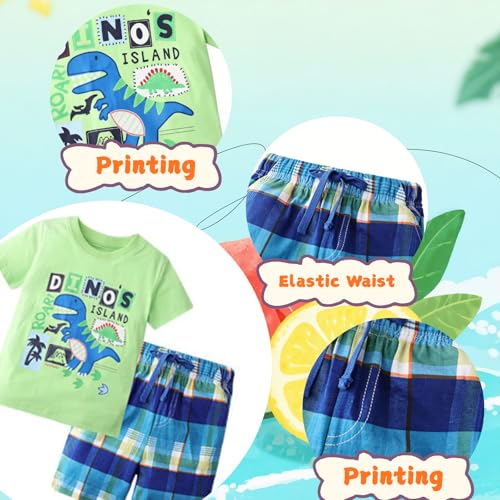 Image of Boy Shorts Sets Dinosaur Animal Print Shirt Summer Outfits Set 2pcs Casual Clothes