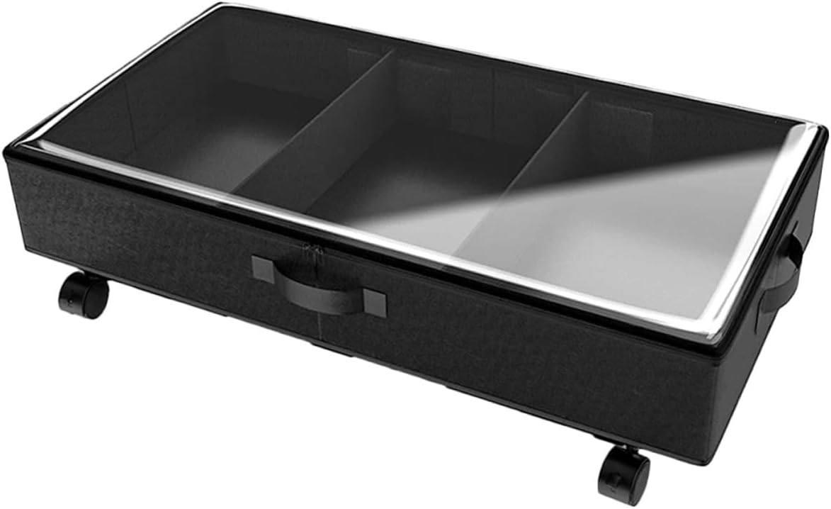 PRETYZOOM Bed Storage Organizer with Wheels Oxford Cloth 3-compartment Large Capacity Storage Box for Clothes Quilts Dustproof for Bedroom