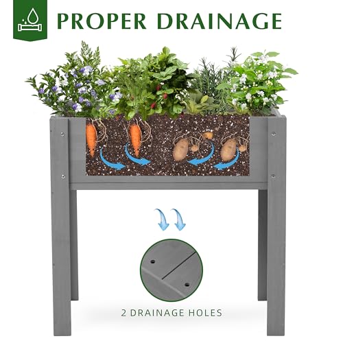 Image of SoliWood Set of 2 Raised Garden Bed with Legs, 31x16x31'', Outdoor Wood Elevated Planter Box, Grey Cedar, Thick Legs, w /Liner