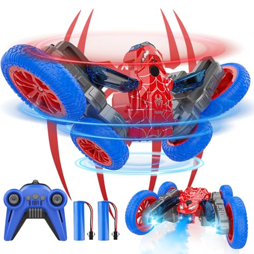 Remote Control Car for Boys, Double-Sided Drive,360° Rotation of Rc Cars Spray Features and Spins Have Special Lighting Rc Car,4WD RC, Toy for Boys Ages 4-10 Gift(Red)