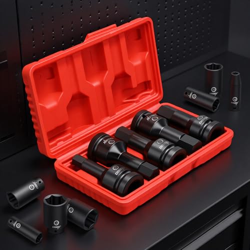 Image of DISEN 3 /4 Inch Drive Impact Hex Driver Set, 5-Piece, Metric, 14mm, 17mm, 19mm, 22mm, 24mm, CR-MO Steel, Professional Mechanic Repair 3 /4 inch Hex Socket Set