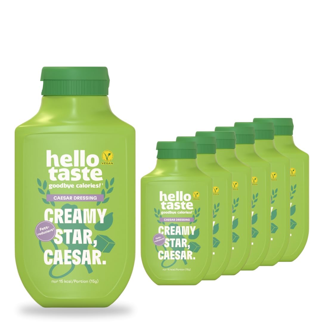 hellotaste Caesar Dressing 300ml Vorratspaket - kalorienreduziert, ohne Zuckerzusatz & voller Geschmack | Für Gerichte, zum Grillen uvm. | Vegan, aspartamfrei, laktosefrei| 7 x 300ml