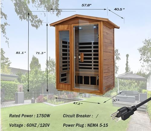Image of LTCCDSS Ultra-Low EMF Mahogany Outdoor Sauna 2-Person, Far Infrared Saunas for Home, EMF 0.1-1mG, 6 Carbon Crystal Heaters, 360 Full Enclosure, Bluetooth & Chromotherapy, 57.8 * 40.5 * 81.1 inch