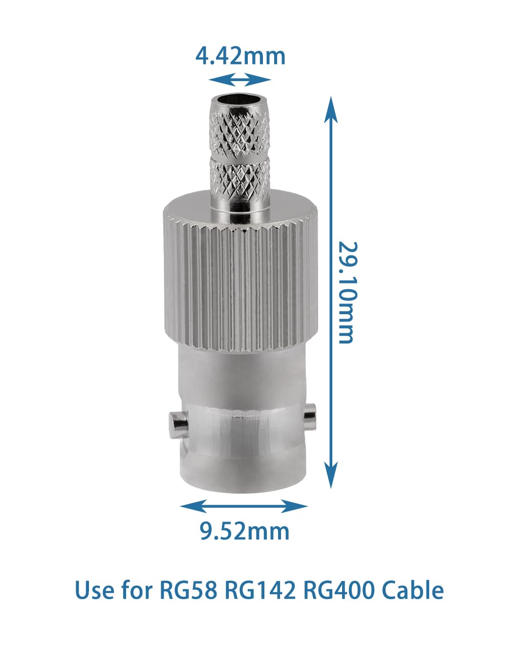 Vecys 10 PCS BNC Femmina Connettori 50 Ohm BNC Femmina Crimpare Connettore per RG58 RG142 RG400 VLMR195 RF Coassiale Cavo