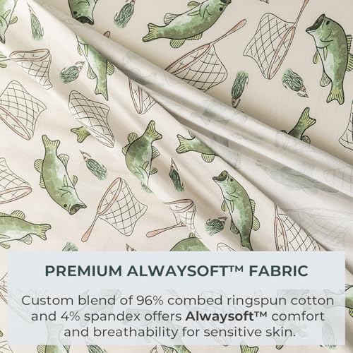 Image of Pobibaby Twin Sheet Set Kids, 3-Piece, Cotton Blend (Gone Fishing) | Kids Bed Sheet Set, 3-Piece, Fitted Sheet, Flat Sheet, Pillowcase, Cotton Blend, Deep Pockets, Soft, Machine Wash, Seasons