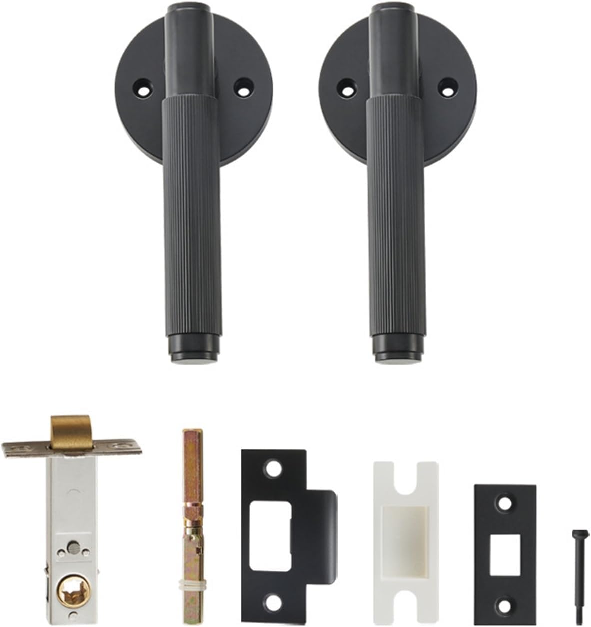 US Standard Brass Privacy & Passage Lock Set Stripe Lever Round Panel, Fit for 2-1/8" Hole, Interior Door Closet Dummy Handle(Passage-QBCF)