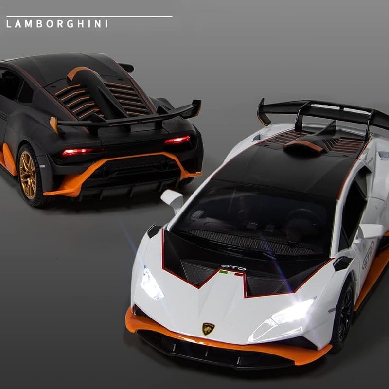 Image of Model 1:24 Big Lamborghini Huracane STO Model Alloy Metal Pull Back Die-cast Car Openable Doors with Sound and Light Vehicle Car Toy for Kids - Multicolor