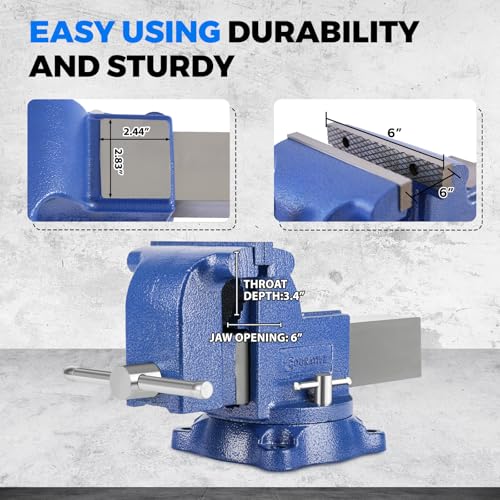 Image of 6 inch Heavy-Duty Bench Vise 13200LBS Stronger Clamping Force Ductile Iron Bench Vise 6 Inch 360 Swivel Bench Vice with Anvil Blue, Include Mini Bench Vice Clamp
