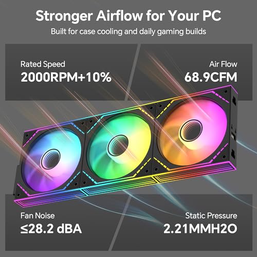 Image of Thermalright TL-M12Q-S X3 120mm PC Case Fans, 2000 RPM High Airflow, ARGB Daisy-Chain, Infinity-Mirror Lighting, 3-Pack | Daisy Chain Wiring, ARGB Fan Blades, Infinity Mirror Lighting
