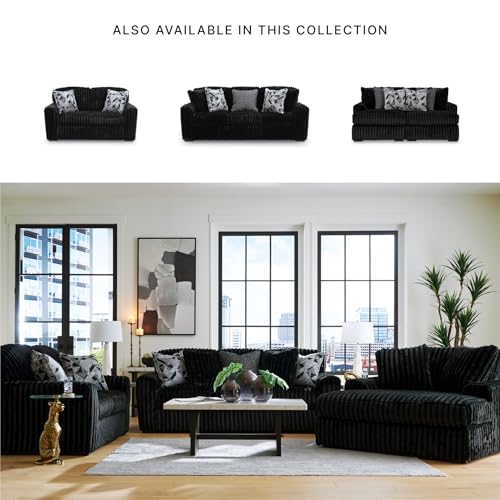 Image of Signature Design by Ashley 6-Piece U-Shape Sectional with Chaise, Black | Jumbo corduroy 100% polyester fabric, Platform foundation system, Living room use, 9 toss pillows, Midnight-Madness Series