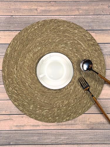Image of THE HOME TALK Natural Seagrass Serving Placemat - Set of 4 | Side Table Mats|Best for Bed-Side Table, Center Table, Dining Table, Shelves|Home Decorators| 33CM Round