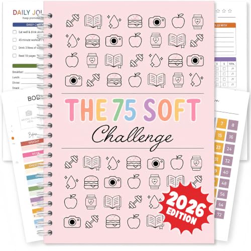 SHINEWIS 75 Soft Challenge Journal for Women | Daily Habit Tracker A5 Spiral 75-Day Habit Tracker Planner, 106-Page Full-Color Daily Logs, Weekly Reviews, Meal Water Workout Reading Tracker