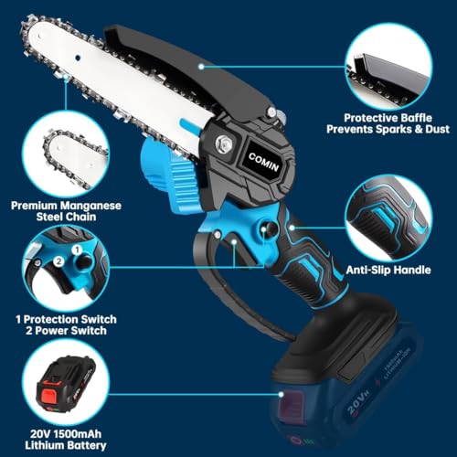 Image of Cordless Mini Chainsaw 6-Inch | 20V Rechargeable Electric Pruning Saw with 2 Batteries, Extra Chain & Carry Case