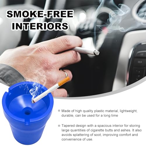 Image of Ohleats 2 PCS Car Ashtray, Smokeless Smellproof Windproof Self-Extinguishing Auto Ashtray, Portable Mini Vehicle Cigarette Trash Can Fits Most Cup Holder for Home Office, Car Accessories (Blue)