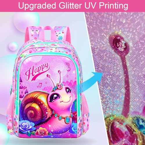 Image of 16 inch Backpack for Girls, 16 inch Kids Bookbag with Lunch Box，Snail School Backpacks for Elementary Preschool Kindergarten (Pink)