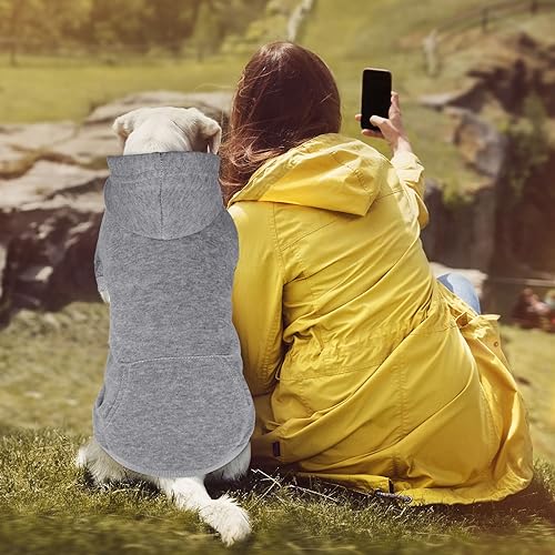 Dog Hoodie Dog Sweaters for Large Dogs Pet Sweater Solid Soft Brushed Fleece Pet Clothes Hoodie Sweatshirt with Pocket(Grey-L) - Image 3