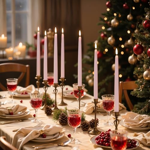 Image of Wondise Pink Flameless Taper Candles with Remote Timer, Battery Operated Real Wax Led Candle 3D Wick Flickering Flameless Candlesticks for Home Birthday Party Wedding Anniversary Decor
