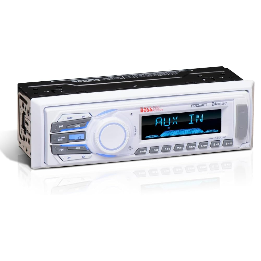 Kit Set para Boss Audio Systems MR1308UAB Radio Single DIN, Receptor Digital Am/FM, estéreo, AUX/USB/MP3, con Bluetooth, para embarcaciones y Botes, 1 Unidad + Accesorios gratuitos