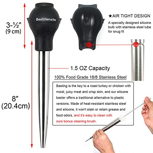 Best Utensils Poire à jus en acier inoxydable et caoutchouc de qualité alimentaire avec injecteur de marinade et brosse pour nettoyage facile – Image 6