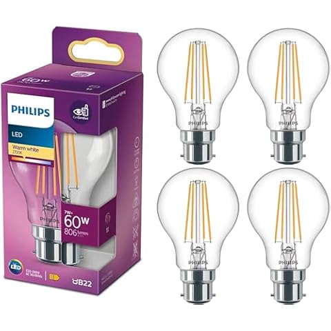 Philips Clear Filament B22 LED Bulbs - 4 Pack Cover
