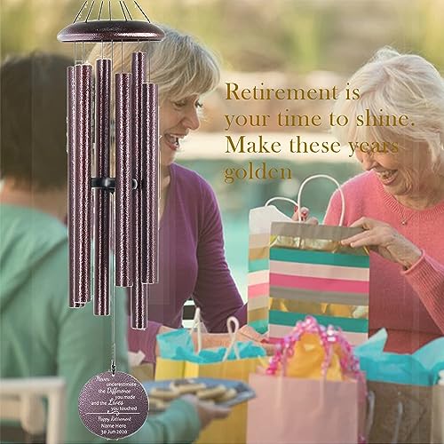 Image of ASTARIN Custom Retirement 36 inch Wind Chimes for Women Man 2024, Happy Retirement 20 Years Gift Gifts for Teacher Coworkers Mom Dad Nurse Boss, Personalized Tree of Life Wind Chime Retiree Gift Ideas