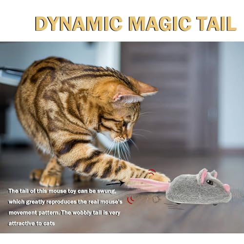 Cat Toys Squeaky Rechargeable Moving Mouse with Dynamic Magic Tail, Automatic Self Play Mouse Interactive Cat Toy for Indoor Cats, Electric Motion Activated Mice Toys for Kitten(Gray) - Image 3