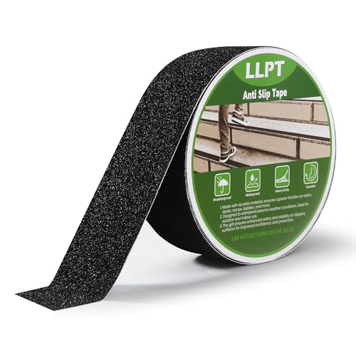 LLPT Antirutsch Klebeband | Schwerlast Grip Tape | für Treppen Wasserdicht Außen Innen | Rutschfeste Traktionsstreifen | für Treppenstufen Boote Rampen Treppenbelag (ASB250) | Schwarz | 51mm x 5m
