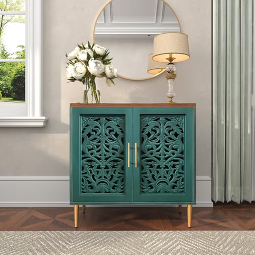 HOLTICO Wooden Sideboard Storage Cabinet with 2 Doors, Vintage Hollow Carving Buffet Accent Cabinet, Modern Green Sideboards for Living Room, Kitchen, Dining Room, Hallway - Image 7