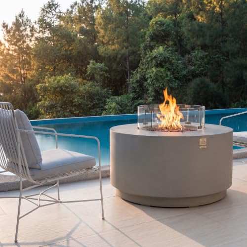 Image of AMS Round Concrete GFRC Propane Gas Fire Pit Table (Light Gray)