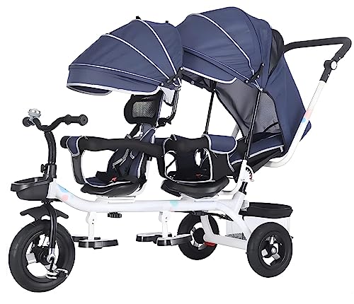 Kids Tricycle,Kids Tandem Trike with Parent Handle,Adjustable Canopy,Rotatable Seat,Outdoor Kids Push Tricycle Stroller with Inflate-Free Wheels,Dual Brakes,Storage Baskets,Blue