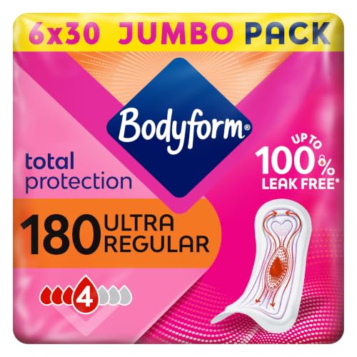 Bodyform Ultra Normal Sanitary Towels 180 (30 X 6 Packs) Period Pads SecureFit Leakage Protection Ultra-Breathable Top Layer