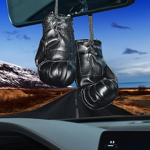 JSCARLIFE1 Pairs Mini Boxing Gloves for Car Mirror, Boxing Gloves Pendant Boxing Gloves Hanging Miniature Punching Gloves for Home Car Accessories Bag Keychain (Black)