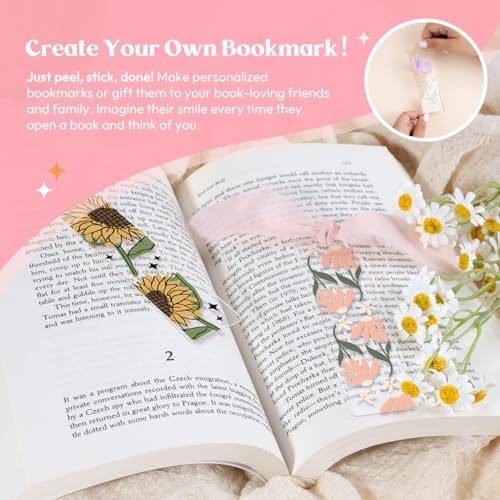 UV DTF Bookmark Wraps -15 Sheets Acrylic Bookmark Blanks UV Stickers About Flower Theme, Rub on Transfers DIY Blank Bookmarks,Waterproof UV DTF Transfers Stickers for Book Lover DIY Projects