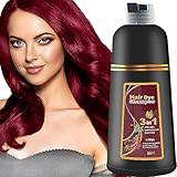 Instant Wine Red Hair Dye Shampoo for Women Men, Hair Coloring Shampoo for Gray Hair, 500ml Herbal Ingredients 3 in 1 Wine Red Hair Dye - 100% Gray Coverage Coloring in Minutes 16.9 Fl Oz