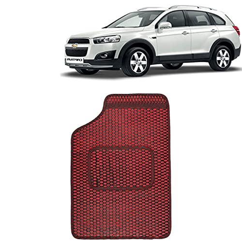 Image of Kingsway Dotted Design Car Floor Foot Mats Universal Fit for Chevrolet Captiva, Model Year : 2006-2016, Water and Dustproof, Color Red, Set of 5 Pieces