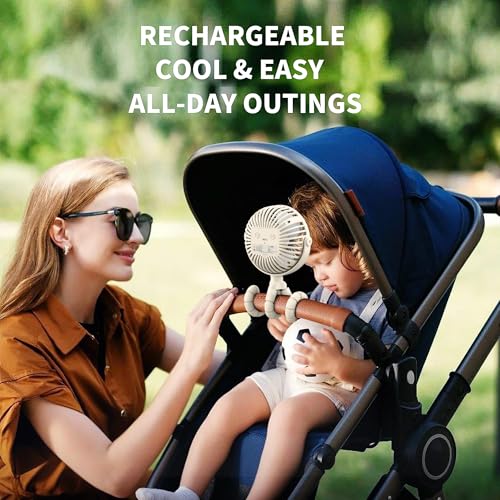 Image of AMACOOL Battery Operated Stroller Fan, Baby Travel Essentials for Beach Disney, Newborn Boy & Girl Showers Gifts Registry Search, Rechargeable Clip On Fan for Car Seat Wagon Crib Bike Treadmill