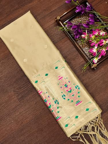 Image of DEVANGI Women's Woven Paithani Banarasi Silk Dupatta /Chunni For Women, Floral Print 1 Meter Wide and 2.3 Meter Length Printed Designer Dupatta /Chunni For Girls
