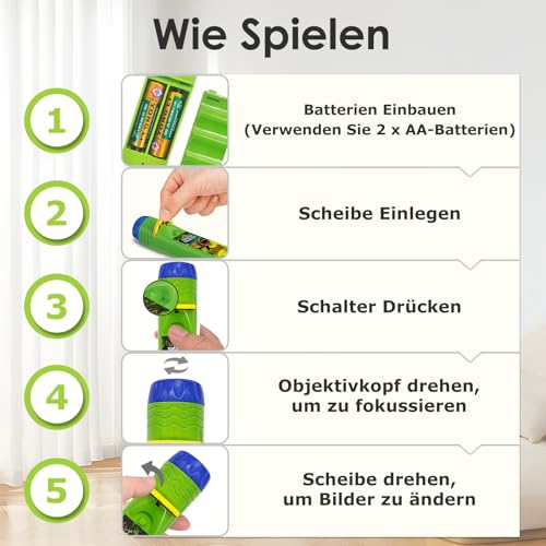 Pup Go Projektor Taschenlampe Dinosaurier für Kinder ab 3+ Jahren, Weihnachtsgeschenke & Nikolaus Geschenke für Jungen, 3 Disks 24 Bilder, Geschichte Diashow Beamer,Dinosaurier Spielzeug