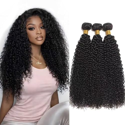 Tissage Bresilien Cheveux Humain Kinky Curly Bundles Meches Tissage Naturel Bouclés 100% Unprocessed Virgin Hair Extensions Naturelle Couleur 12 14 16 Pouces...