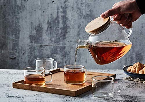 Inovique Enterprises Nirvana 8-Piece Borosilicate Glass Transparent Teaset | 1L Stovetope Safe Kettle & 6x130ml Cups with Wooden Tray | Perfect for Tea and Coffee 3
