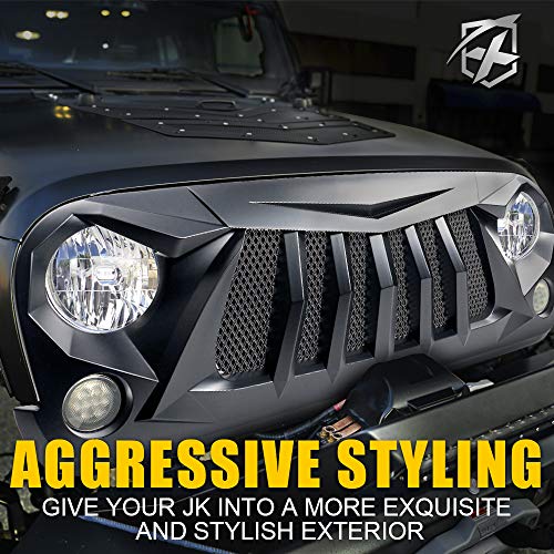 Image of Xprite Matte Black Front Grill Grid Grille w /Mesh Compatible with Jeep Wrangler Rubicon Sahara Sport JK 2007-2018