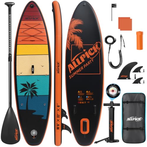 ALLPICK Paddle Gonflable, Kit de Padelsurf de Stand Up Paddle Sup Gonflable de 320 cm, avec Support Universel pour Caméra, Pagaie réglable, Débutants et...