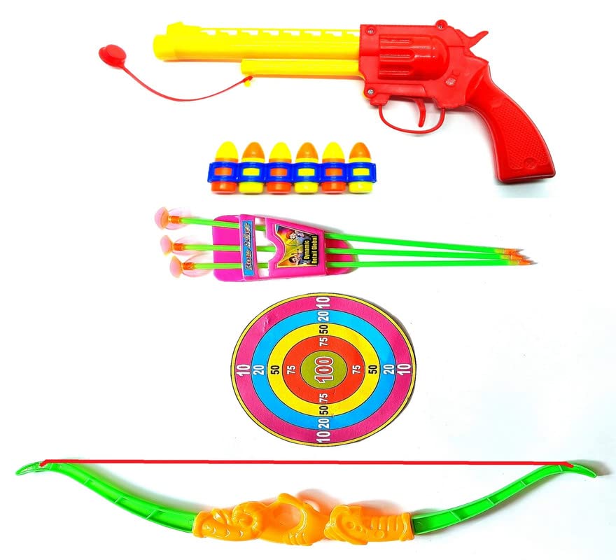 Dynamic Retail Global Guns for Boys, Archery Bow and Arrows Toy Set for kids, Pistol With Bullets Plastic Multi color OQ1291