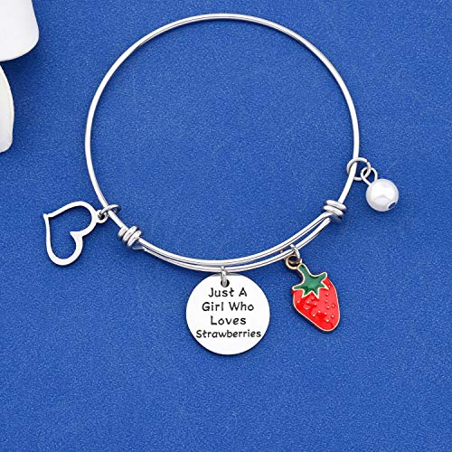FAADBUK Funny Strawberries Bracelet Fruit Lover Gift Just A Who Loves Strawberries Jewelry Bracelet Strawberries Lover Gift Strawberries Jewelry (Strawberries Br-S)2